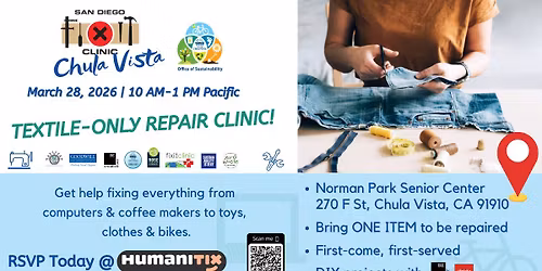 SD Fixit Clinic in Chula Vista (Clothing & Textile Repair Only)