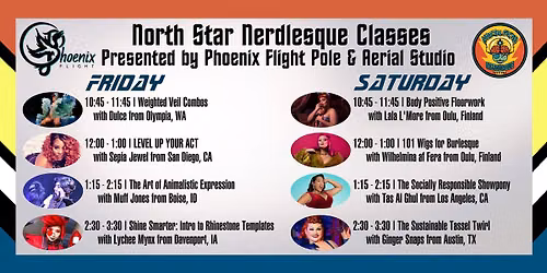 2026 Classes at North Star Nerdlesque Festival! Sponsored by Phoenix Flight Studio