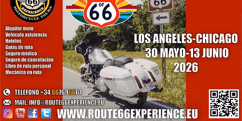 Ruta 66 en moto Los Angeles-Chicago | Junio 2026 | 100 Aniv. Route 66