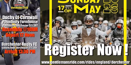  Distinguished Gentleman's Ride Dorchester Register to Ride NOW