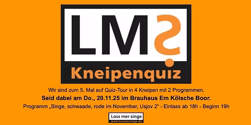 Das Loss mer singe Kneipenquiz im Brauhaus Em K\u00f6lsche Boor