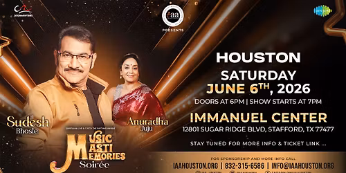 Sudesh Bhosle & Anuradha Juju Live Music Masti Memories Soir\u00e9e in Houston