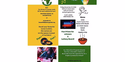 SACU Fundraiser Musical Bingo!