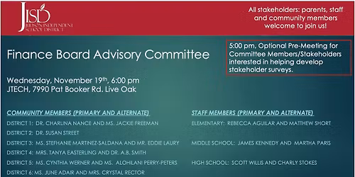 JISD Board Finance Advisory Committee 