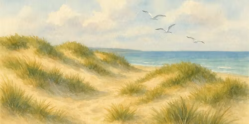 Summer Sand Dunes, Sea Glass, Seashells & Seagulls Watercolors with Phyllis