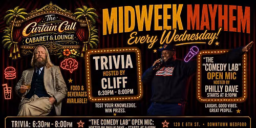 Midweek Mayhem! Trivia & Open Mic Comedy Night — 120 E 6th St, Medford, OR 97501-5902, United States