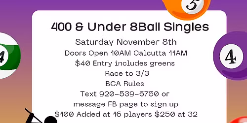 400 & Under 8Ball Singles 