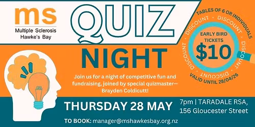 \ud83e\udde0 MS Hawke\u2019s Bay Quiz Night Fundraiser \ud83e\udde0