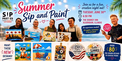 Pre-Drawn SIP & Paint Experience at The Donkey Inn | 80+ Designs Including Paint Your Pet 6\/30\/26