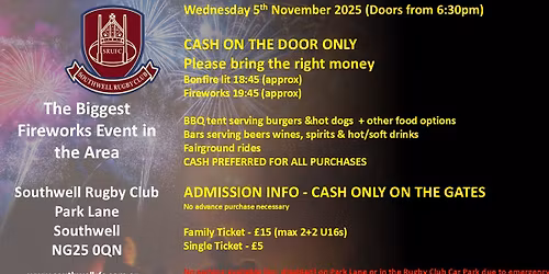 Bonfire & Fireworks Night - Weds 5th November 2025