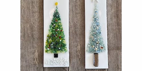 YOUR CHOICE - Christmas or Beach Crushed Glass Tree Tile Resin Art Class