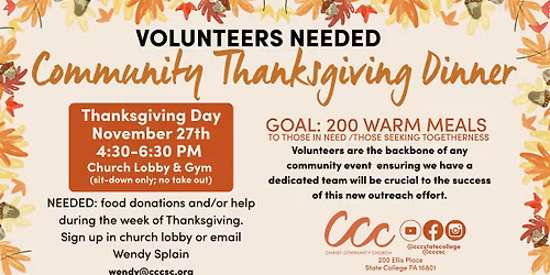 Calling Volunteers: Community Thanksgiving Dinner