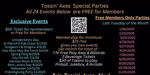 Members Only Party last Tuesday of the month