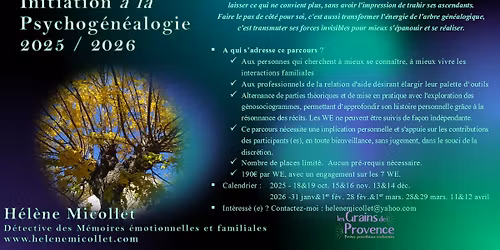 Initiation à la Psychogénéalogie sur 7 WE 