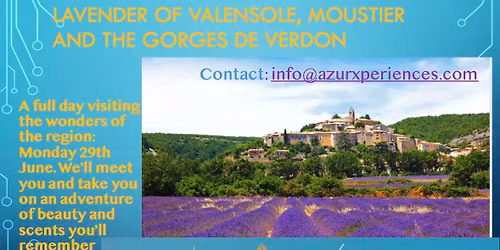 Lavender fields of Valensole, the village of Moustier and the Gorges de Verdon