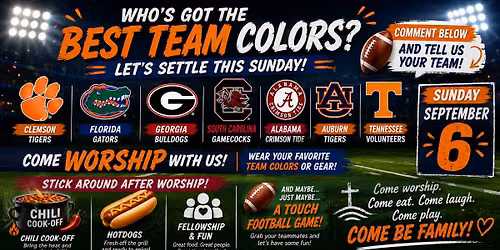Worship, Football Kick-Off, Chili Cook-Off Time!