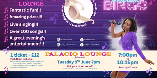 Midweek Musical Bingo at Palacio Lounge (Falmouth, Cornwall) on Tuesday 9th June from 7pm