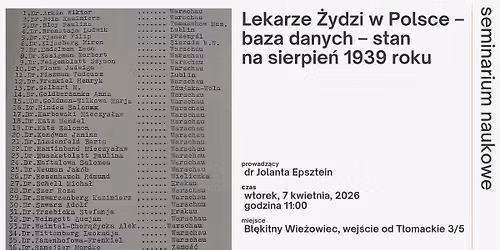 Lekarze \u017bydzi w Polsce \u2013 baza danych \u2013 stan na sierpie\u0144 1939 rok