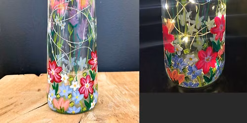 Painted Wine Bottle w\/fairy lights