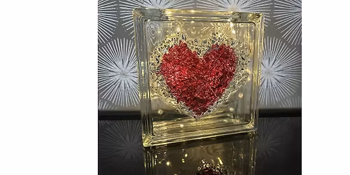 Valentine Glass Block Crushed Glass & Resin Heart with Lights Sip Art Class