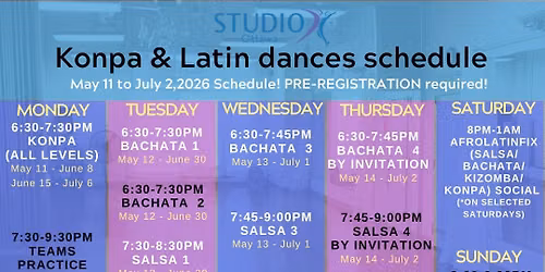 May-July 2026 Bachata - Mambo - Salsa - Konpa Session at Studio X Ottawa