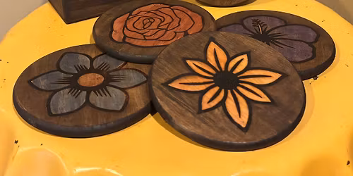 Fire & Flowers: Woodburned Floral Coaster Set