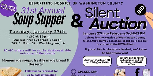 Soup Supper & Online Silent Auction - Benefiting Hospice of Washington County