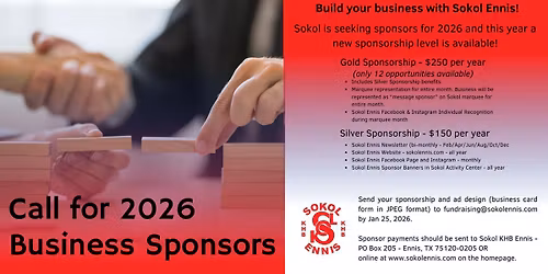 Deadline for 2026 Sponsorship is January 25th