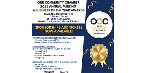 Our Community Chamber Annual Meeting & Business of the Year Awards