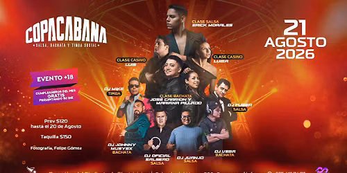 Copacabana salsa, bachata y timba social- agosto \ud83d\udc83\ud83c\udffd\ud83d\udd7a\ud83c\udffb\u2728