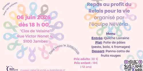 Repas au profit du relais pour la vie - N\u00e9v\u00e9ria