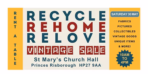 Recycle, Rehome, Relove Vintage Sale - 30th May - 10-4