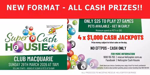 Super Cash Housie at Club Macquarie