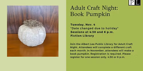Adult Craft Night: Book Pumpkin