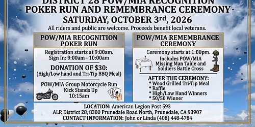 American Legion Riders District 28 POW\/MIA Recognition Run and Remembrance Ceremony