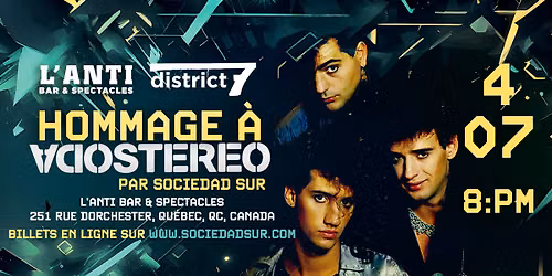 Soir\u00e9e Latino - Hommage a SODA STEREO par SOCIEDAD SUR AU L'Anti Bar & Spectacles