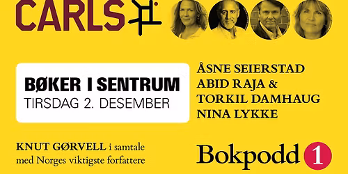 B\u00f8ker i sentrum: \u00c5sne Seierstad, Abid Raja, Torkil Damhaug, Nina Lykke og Knut G\u00f8rvell