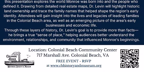 Lecture with Dr. Lenny Levin, Colonial Beach and James Monroe