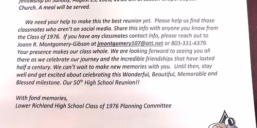 Lower Richland Class of 1976 50th High School Reunion
