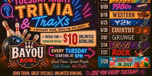 Bayou Bowl Trivia & TraXs! — 100 Horseshoe Lake Rd, Monroe, LA, United States, Louisiana 71203