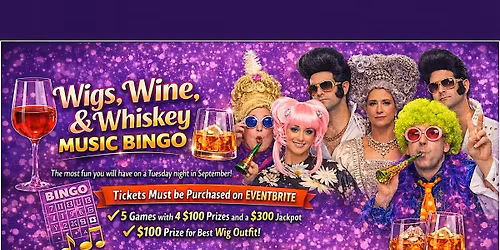 Wigs, Wine, and Whiskey Music Bingo