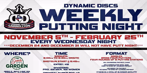 Dynamic Discs Putt Night League @ Sports Garden DFW