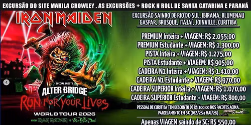 Excursão SC e PR - IRON MAIDEN . 25/10/2026 . Allianz Parque, São Paulo/SP — Nubank Parque