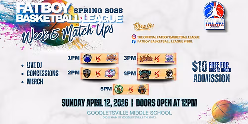 Fatboy Basketball League - Week 5 Matchups