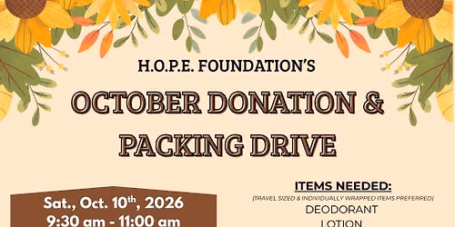 HOPE Foundation's October Donation & Packing Drive
