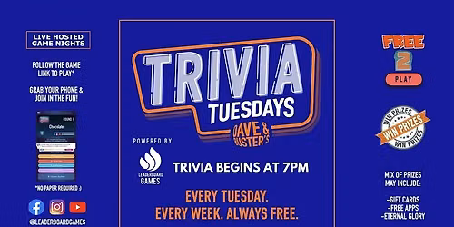 Trivia Night | Dave & Buster's Rancho Mirage CA - TUE 7p @LeaderboardGames