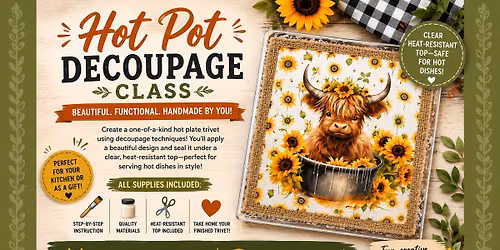 Highland Cow Hot Plate Decoupage Workshop
