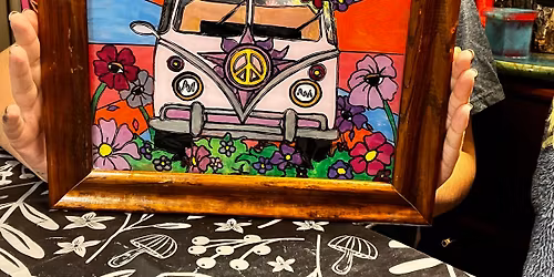 VW bus Reversed acrylic (paint backwards on glass)