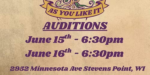 Auditions - As You Like It - 2026 Schmeeckle Shakes