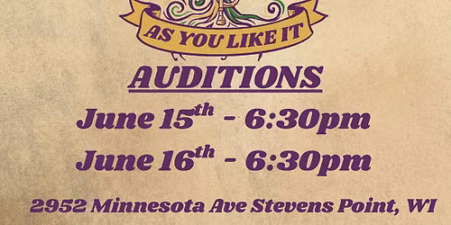 Auditions - As You Like It - 2026 Schmeeckle Shakes
